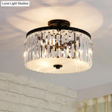 3-Light Crystal Drum Flush Mount Ceiling Lamp In Chic Gold/Silver/Black For Dining Room