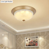 3 - Light Frosted Glass Flush Ceiling Light - Colonial Dome Style Ideal For Bedroom Flushmount