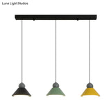 3-Light Multi Ceiling Led Pendant Lamp In Macaron Black-Green-Yellow For Dining Rooms With Metal