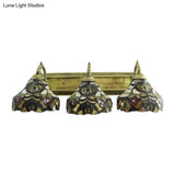 3-Light Stained Glass Flower Wall Sconces - Brass Tiffany Rustic Lamp Ideal For Hotels