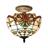 Baroque Style 2-Light Glass Ceiling Fixture With Jewel Decoration And Semi-Flush Mount For Bedroom