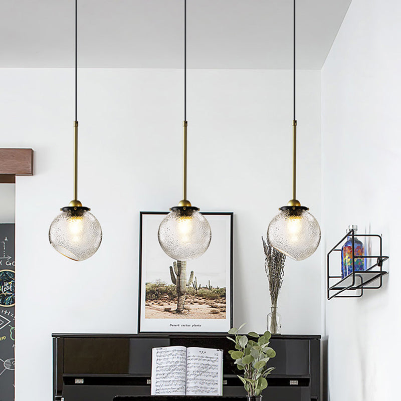 Modern Gold Sphere Hanging Light With Water Glass Shade - 1 Bulb Ceiling Lamp
