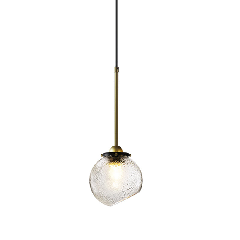 Modern Gold Sphere Hanging Light With Water Glass Shade - 1 Bulb Ceiling Lamp