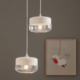 Modern White Glass Pendant Light For Bedroom Ceiling With Clear Round Shade
