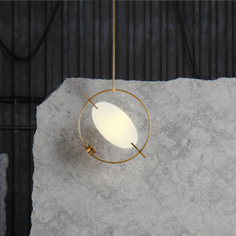 Minimalist Gold Metal Pendant Light Fixture For Bedroom - 1 Head Circle Hanging Lighting