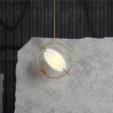 Minimalist Gold Metal Pendant Light Fixture For Bedroom - 1 Head Circle Hanging Lighting