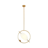 Minimalist Gold Metal Pendant Light Fixture For Bedroom - 1 Head Circle Hanging Lighting