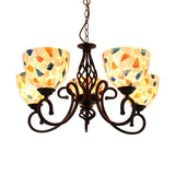 Dome Shell Chandelier Light In Mediterranean Style - Beige Hanging Lamp Kit For Bedrooms (5/6/8