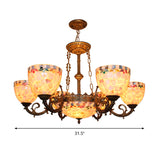 Tiffany-Style Shell Domed Ceiling Chandelier - Beige Suspension Pendant (5/9/11 Lights) For Bedroom