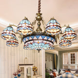 Blue Tiffany Cut Glass Chandelier Pendant - 5/9/11 Lights Suspension Fixture