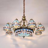 Blue Tiffany Cut Glass Chandelier Pendant - 5/9/11 Lights Suspension Fixture