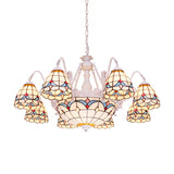 Stunning Dome Chandelier Lamp - Mediterranean Style Stained Art Glass 8/9/11 Lights White Hanging