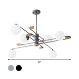 Modern 6-Head Ball Chandelier With Milky Glass And Black/Grey Finish For Living Room Lighting
