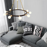 Frosted White Glass Bubble Chandelier - 11 Heads Black Ceiling Pendant Light Modernist Design