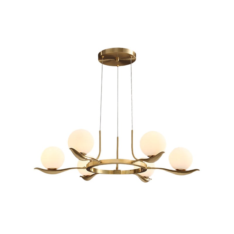 Modern 6-Head Brass Chandelier With Frosted White Glass Balls - Elegant Suspended Ceiling Lighting