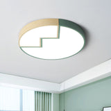Modern Metal Led Flush Mount Lamp In Green With White/Warm Light - 18’/22’ Wide
