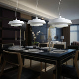 Contemporary Metallic Pendant Ceiling Light In White - Tiered 1-Light Suspension Lamp For Dining