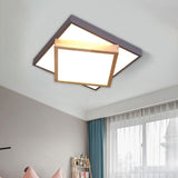 Modern 2-Tier Wood Led Ceiling Light For Living Room In White/Warm - Square Flush Mount Grey / Warm