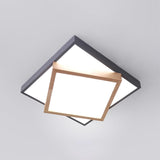 Modern 2-Tier Wood Led Ceiling Light For Living Room In White/Warm - Square Flush Mount