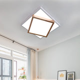 Modern 2-Tier Wood Led Ceiling Light For Living Room In White/Warm - Square Flush Mount