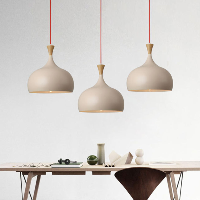 Modern Metal Ceiling Lamp - Brown Hanging Light Fixture With Wood Cap
