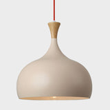 Modern Metal Ceiling Lamp - Brown Hanging Light Fixture With Wood Cap