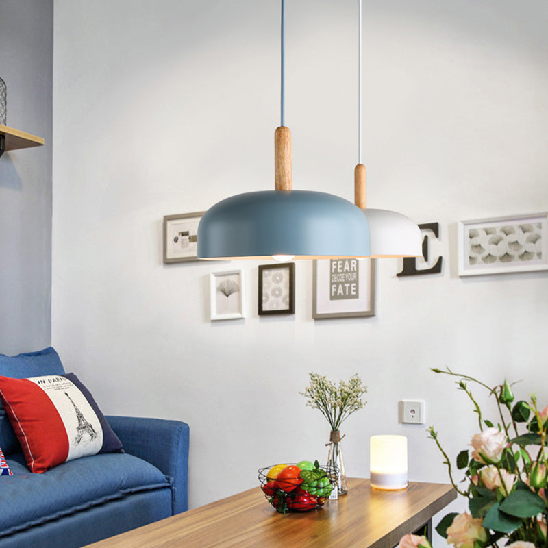 Nordic Metal Domed Ceiling Lamp: Modern Blue Hanging Light For Living Room