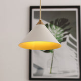 White Modern Conical Ceiling Light: 1-Bulb Metal Pendant Fixture For Living Room
