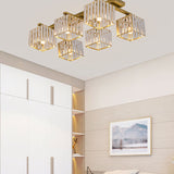 Square Crystal Rod Ceiling Light Fixture - Modern Semi Flush Mount With Tri-Sided Design (4/6/9