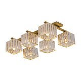 Square Crystal Rod Ceiling Light Fixture - Modern Semi Flush Mount With Tri-Sided Design (4/6/9