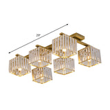 Square Crystal Rod Ceiling Light Fixture - Modern Semi Flush Mount With Tri-Sided Design (4/6/9