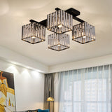 Square Crystal Rod Ceiling Light Fixture - Modern Semi Flush Mount With Tri-Sided Design (4/6/9