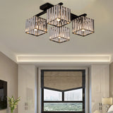 Square Crystal Rod Ceiling Light Fixture - Modern Semi Flush Mount With Tri-Sided Design (4/6/9