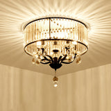 Contemporary 4-Head Semi Flush Crystal Light Fixture: Round Block Design In Black With White