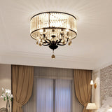 Contemporary 4-Head Semi Flush Crystal Light Fixture: Round Block Design In Black With White