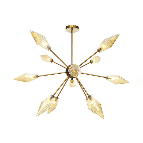 Vintage Diamond Hanging Chandelier Light - Amber/Clear Glass 9/12/15 Heads Adjustable Rod Restaurant
