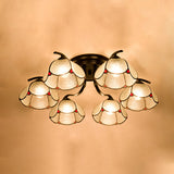 Mediterranean Scalloped Stained Glass Ceiling Fixture With Flush Mount Design - Choose From 3 6 Or 7