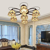 Tiffany Stained Glass Ceiling Mounted Light Bowl - Yellow 3/7/9 Heads Semi-Flush Fixture 7 /