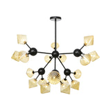 Modern Black Diamond Chandelier With Amber Glass Pendants - 18 Heads Hanging Pendant Light