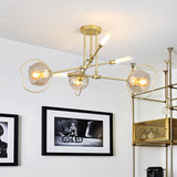Modern 6/8 Heads Gold Chandelier With Amber Glass Shade 6 /