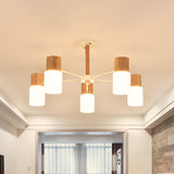 Chinese Wooden Semi-Flush Light With 5/8 Bulbs - Beige For Living Room Ceiling 5 / Wood
