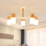 Chinese Wooden Semi-Flush Light With 5/8 Bulbs - Beige For Living Room Ceiling