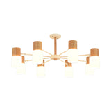 Chinese Wooden Semi-Flush Light With 5/8 Bulbs - Beige For Living Room Ceiling