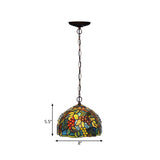 8/12 Dome Green Stained Glass Hanging Light - Mediterranean Style Bronze Accent Pendant
