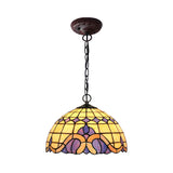 Tiffany-Style Blue Stained Glass Domed Drop Pendant Light - Coffee Chandelier For Dining Room (12/16