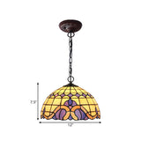 Tiffany-Style Blue Stained Glass Domed Drop Pendant Light - Coffee Chandelier For Dining Room (12/16