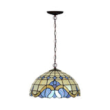 Tiffany-Style Blue Stained Glass Domed Drop Pendant Light - Coffee Chandelier For Dining Room (12/16