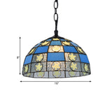 Star Hanging Lamp Kit - 12/16 Wide Black 1-Light Tiffany-Style Blue Glass Pendant Fixture