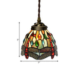 Baroque Dragonfly/Flower Stained Glass Pendant: Red/Green Kitchen Lighting Fixture