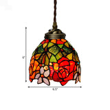 Tiffany Stained Glass Pendant Light - Red/Pink/Yellow Ceiling Lamp For Dining Room